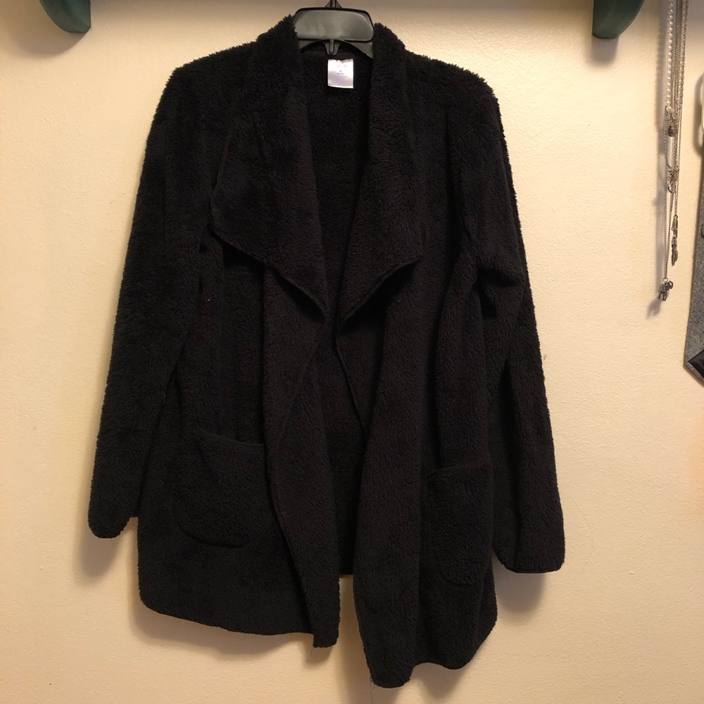 Black Fleece Cardigan with Pockets